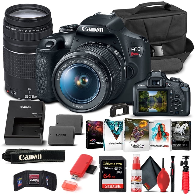 Canon EOS Rebel T7 Appareil Photo Reflex Numérique (Neuf) avec Objectifs 18-55mm et 75-300mm - Trousse de Base (Modèle International)