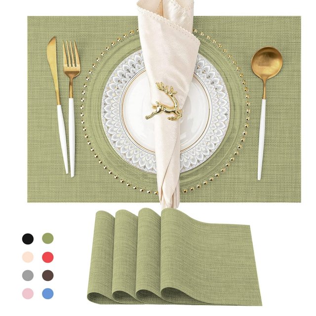 SUTENGDA Sets de Table Tissés Croisés pour Table à Manger en Vinyle PVC Ensemble de 4 12x18 Pouces Jaune