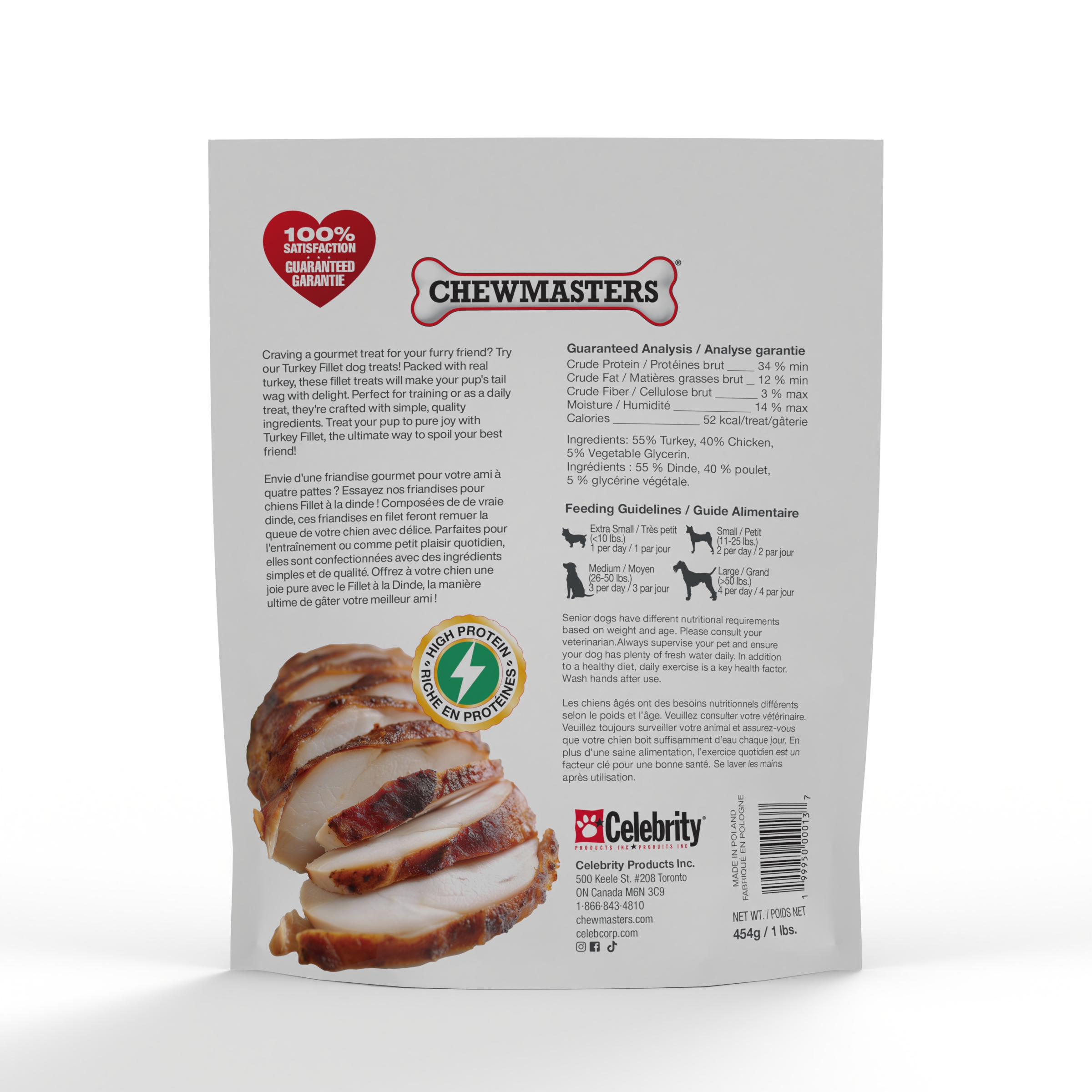 Friandises pour chiens Chewmasters, filets de dinde de 454 g