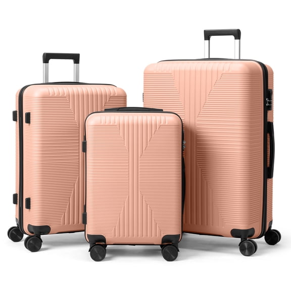 Ktaxon Ensemble de Bagages 3 Pcs, Ensemble de Valises avec Roues Pivotantes à 360°, Bagage Rigide Léger 20 Po 24 Po 28 Po, Rose