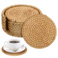 thumbnail image 1 of 1 Set Rattan Coasters Home Cup Coasters Boho Coasters Woven Coasters Coffee Table Coasters with Holder, 1 of 9