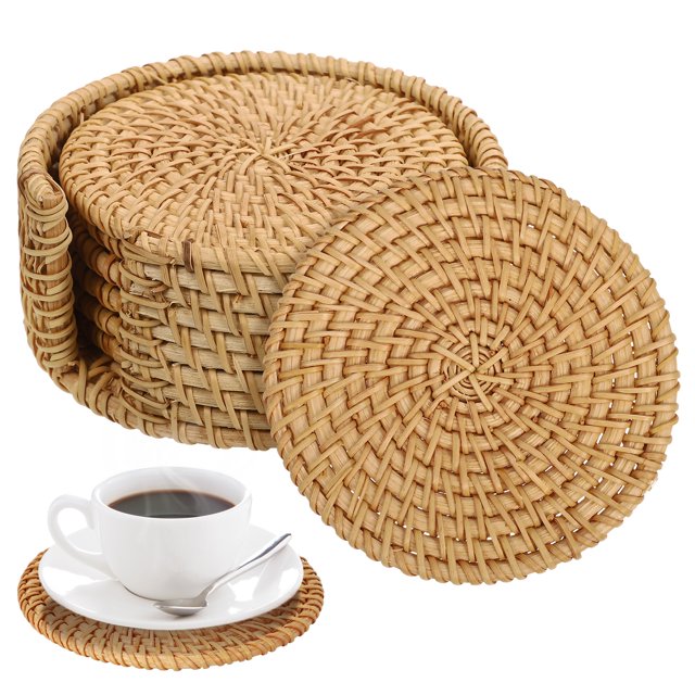 1 Set Rattan Coasters Home Cup Coasters Boho Coasters Woven Coasters Coffee Table Coasters with Holder