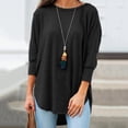thumbnail image 3 of T-shirt Ample pour Femmes, Décontracté, Couleur Unie, Manches 3/4, Col Rond, Ourlet Irrégulier, Grande Taille, 3 of 8
