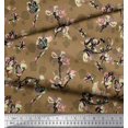 thumbnail image 2 of Soimoi Brown Silk Fabric Dragonfly,Floral & Texture Print Fabric by Yard 42 Inch Wide, 2 of 3