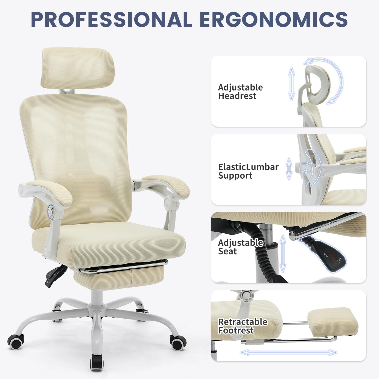 Kojooin Ergonomic High-Back Mesh Office Chair with Footrest