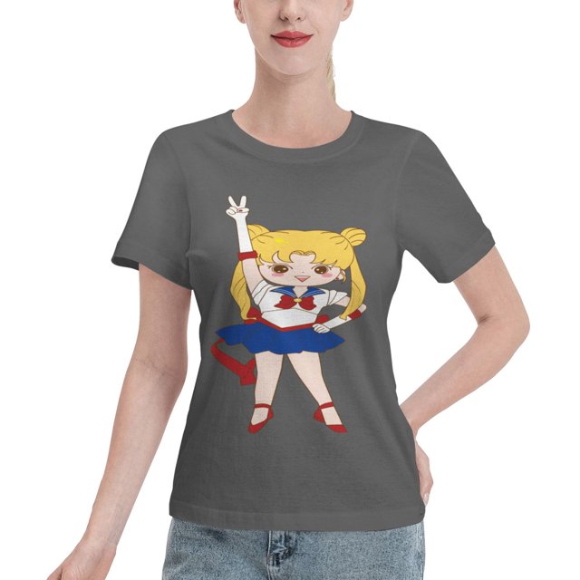 T-Shirt Basique à Manches Courtes pour Femmes Sailor Moon Édition Q Tsukiha