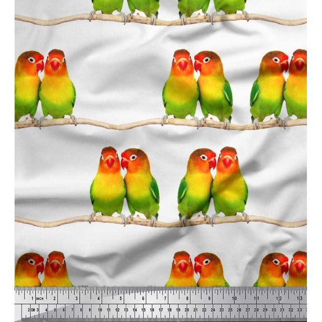 Soimoi Cotton Duck Fabric Branch & Colorful Parrot Bird Decor Fabric Printed Yard 42 Inch Wide