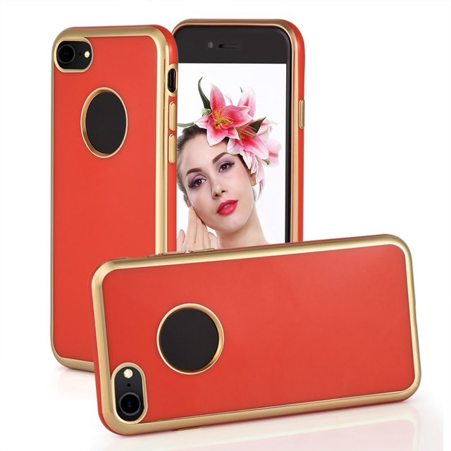 XYCCA Étui Arrière Intégrale TPU Ultra-Mince Bordure Dorée Luxe pour iPhone 8 (Rouge)-0821
