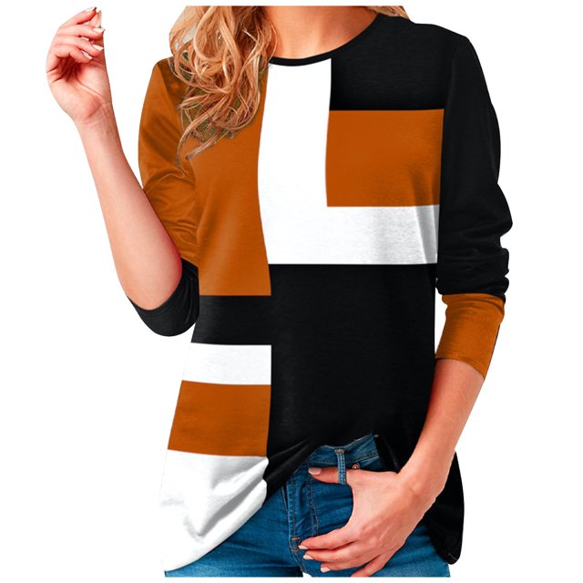 Yuyuzo Chemises pour Femmes Manches Longues Col Rond Mode Patchwork Color Block Hauts Décontractés Chemises Amples