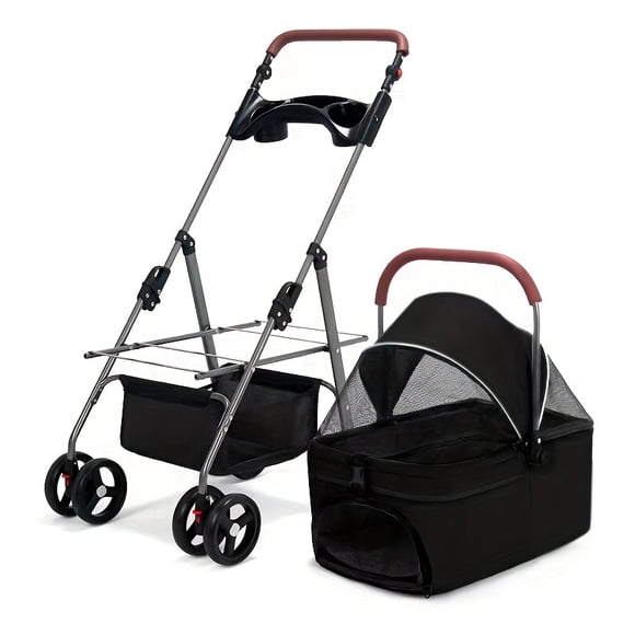 Folding Dog Stroller, Lightweight Pet Stroller, 4-wheel Dog Portable Stroller, Adjustable