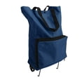thumbnail image 3 of Foldable Cart Bag Zipper Reusable Large Capacity Portable Oxford Fabric Grocery Cart Bag with Wheels Navy Blue, 3 of 14