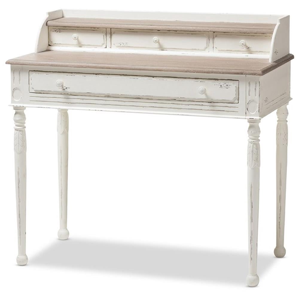 Baxton Studio Anjou Bureau d'Écriture en Blanc et Naturel