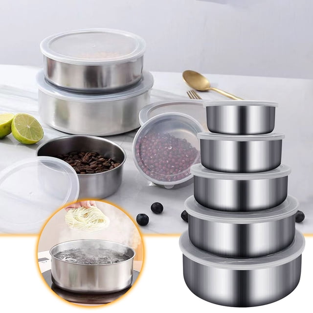 Vaidha Boîte de Conservation en Acier Inoxydable à Cinq Pièces avec Couvercle, Réfrigérateur Circulaire Scellé, Rangement de Conservation, Boîte de Conservation pour la Maison