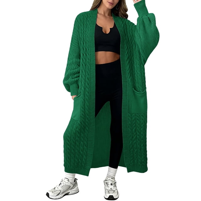 Comdrip Long Cardigans for Women! Long Cardigans for Women Open Front Cable Knit Cardigan Open Front Oversized Draped Sweater Outerwear Fall Cardigans for Women Green 2XL