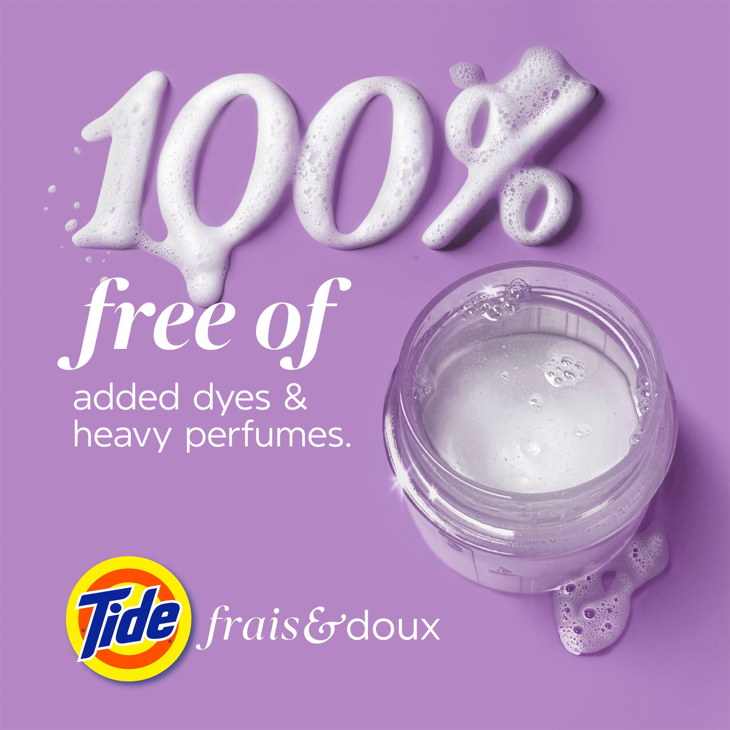 Tide Fresh & Gentle liquid laundry detergent, 100 Loads, Soft Lavender Scent, Gentle laundry soap with nature inspired freshness, Dermatologist tested, 100% free of added dyes and heavy perfumes