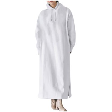 cfhntfmh Robes Grande Taille pour Femmes à Manches Longues Chandails à Capuchon Doux Robe Chandail Chaude en Molleton Fluide Longue Robe Maxi