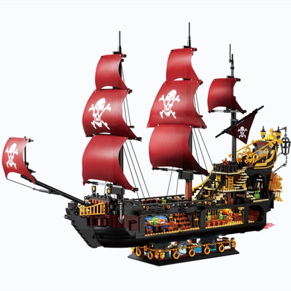 SEMKY Pirate Series Red Pirate Ship MOC Mini Building Blocks with Lights(3399 Pieces), Pirate Ship for Kid and Fan