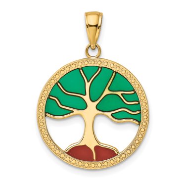 14K Yellow Gold Enameled Tree of Life Pendant