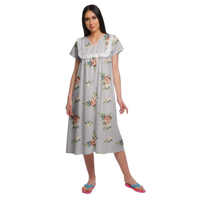 Moomaya Chemise de Nuit d'Allaitement à Col en V pour Femmes, Imprimée, à Manches Courtes