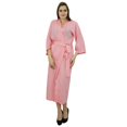 thumbnail image 2 of Bimba Peignoir Long Uni pour Femmes avec Ceinture, Modal Doux en Coton, Enveloppant, Rond, Uni, 2 of 3