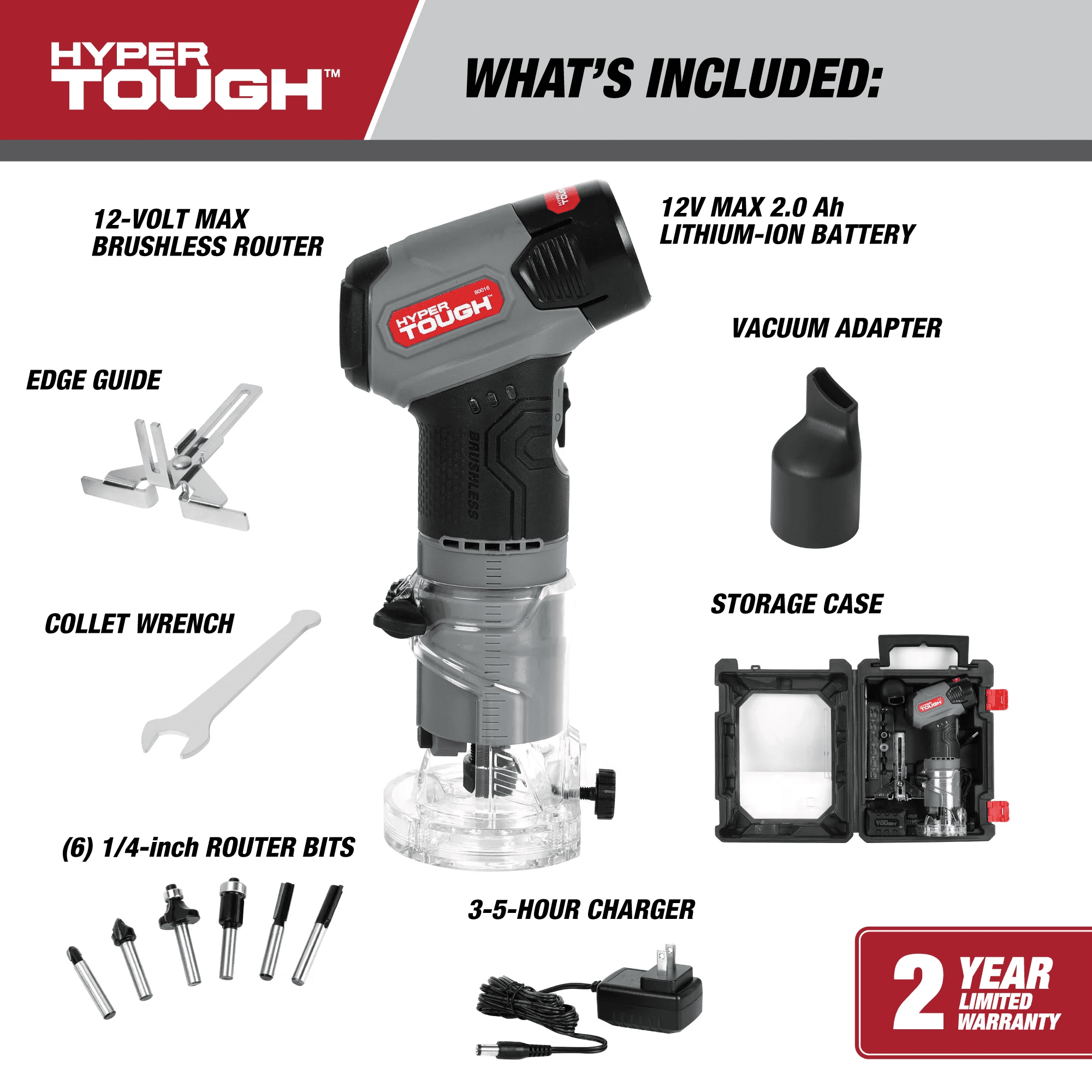 Défonceuse d’angle à main Hyper Tough 12V Max sans balais Lithium-Ion avec batterie 1,5 Ah et chargeur