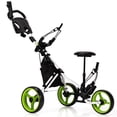thumbnail image 1 of Gymax 3-Wheel Foldable Golf Push Pull Cart Trolley w/ Seat Adjustable Handle Green, 1 of 10