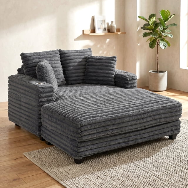 HOMCOM Chaise Longue de 60 Pouces pour l'Intérieur, Grand Canapé-Lit Rembourré, Gris