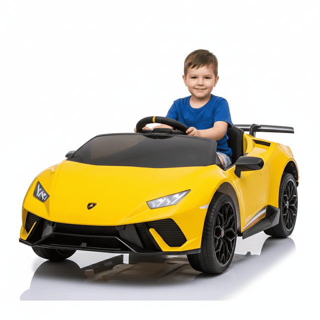 KidsVIP 12V Lamborghini Huracan 4x4 Ride-On Car W/ Rubber Wheels, Bluetooth Music & Remote