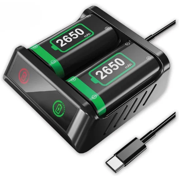 2X Bloc-Piles à Recharge Rapide pour Manettes Xbox, 2X Pile Rechargeable 2650mAh + Station de Charge Rapide pour Xbox One/Series X/Series S/Xbox One X/S/Xbox One Elite Manette Sans Fil