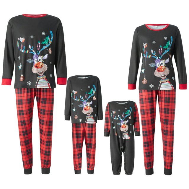 Pyjamas Assortis de Noël pour la Famille Rouges Ensembles de Pyjamas des Fêtes Vêtements de Nuit