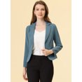 thumbnail image 2 of INSPIRE CHIC Blazer pour Femme à devant Ouvert Veste de Tailleur Courte d'Été pour le Travail Bleu Gris-Uni TP, 2 of 5