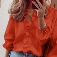 thumbnail image 2 of Penkiiy Women's V Neck Ruffle Front Long Sleeve Blouse Top Shirt M Orange, 2 of 8