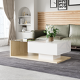 thumbnail image 1 of LED Coffee Table with Glass Top, Modern High-Gloss White Side Table with Ambient Lighting, Illuminated Center Table for Living Room, 1 of 8