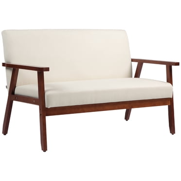 HOMCOM Causeuse Moderne Canapé 2 Places avec Pattes en Bois de Caoutchouc, Blanc Crème
