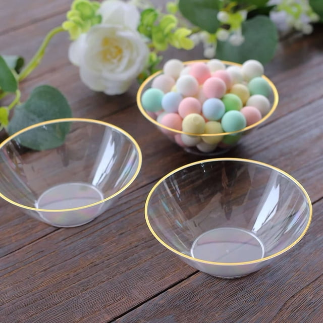 CUITING 10 Pack Glitter Gold Clear Hammered Plastic Charger Plates Round Disposable Serving Plates With Gold Rim - 13”