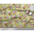 thumbnail image 2 of Soimoi Green Poly Georgette Fabric Crab,Shell & Coral Ocean Printed Fabric 1 Yard 52 Inch Wide, 2 of 3