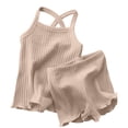 thumbnail image 1 of WEIYLL Girl'S Pajama Sets Childrens Ribbed Suspender Baby Home Female Baby Light Yellow Outfit Suit Size 73, 1 of 7