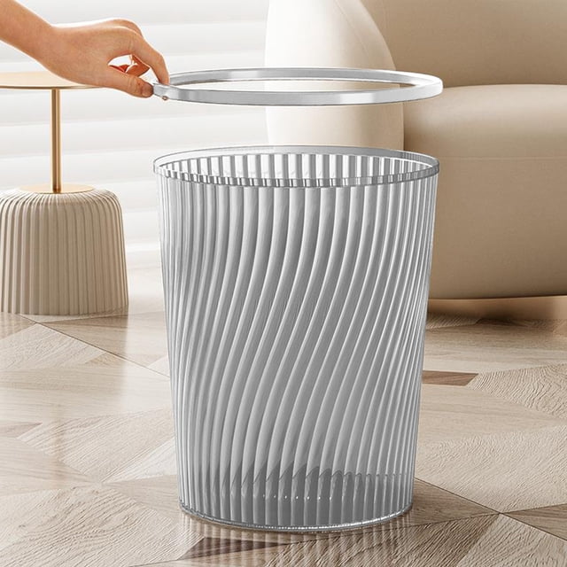 Large Capacity 15L Translucent Trash Can | Vertical Design with Textured Finish | Gold White ABS Plastic | 29x24cm Kitchen Office Bathroom Waste Bin