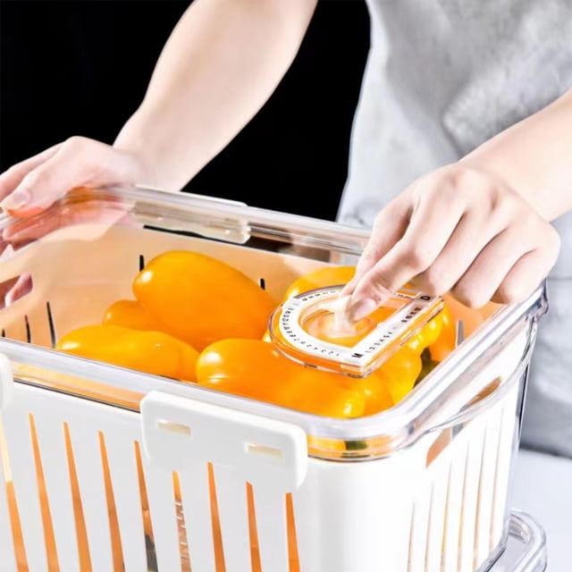 SuoKom Fridge Organizers, Food Storage Bins, Refrigerator Storage Container, Fridge Food Container with Lids Refrigerator Fruit Vegetable Storage Fresh Keeper, Partit