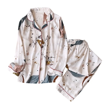 RKSTN Ensembles de Pyjama pour Femmes en Coton Léger à Imprimé Floral Vêtements de Nuit Manches Longues Col Rabattu Hauts avec Poches avec Pantalon