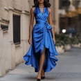 thumbnail image 1 of Mceream Robes de Cocktail pour Femmes Invitées de Mariage Grande Taille Robe Longue Portefeuille en Satin Sans Manches à Col en V à Volants Asymétrique Élégante Robe Formelle Bleu G, 1 of 8