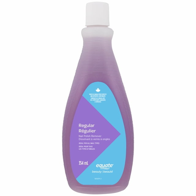 Equate Beauty Dissolvant de Vernis à Ongles Régulier dans une Bouteille en Plastique Translucide Violette avec Bouchon à Vis Blanc, Étiqueté à Base d'Acéton et Idéal pour Tous les types d'Ongles, Fabriqué au Canada, 354 ml, Convient à l'Entretien Quotidien des Ongles et à l'Élimination du Vernis Foncé.