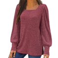 thumbnail image 1 of Meichang Puff Long Sleeve Shirts for Women Plus Size Square Neck Ribbed Knit Tops Solid Loose Fit Side Slit Hem Blouses Spring Trendy Women Tunic Tops, 1 of 6