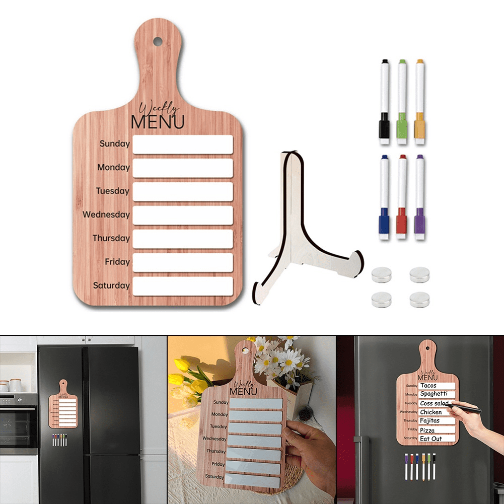 Fakrich Weekly Dinner Menu Board For Kitchen, Magnetic Meal Planner For Refrigerator, Weekly Meal Planner for Fridge Menu Planner Weekly Dry Erase Board with 6 Dry Eraser Markers