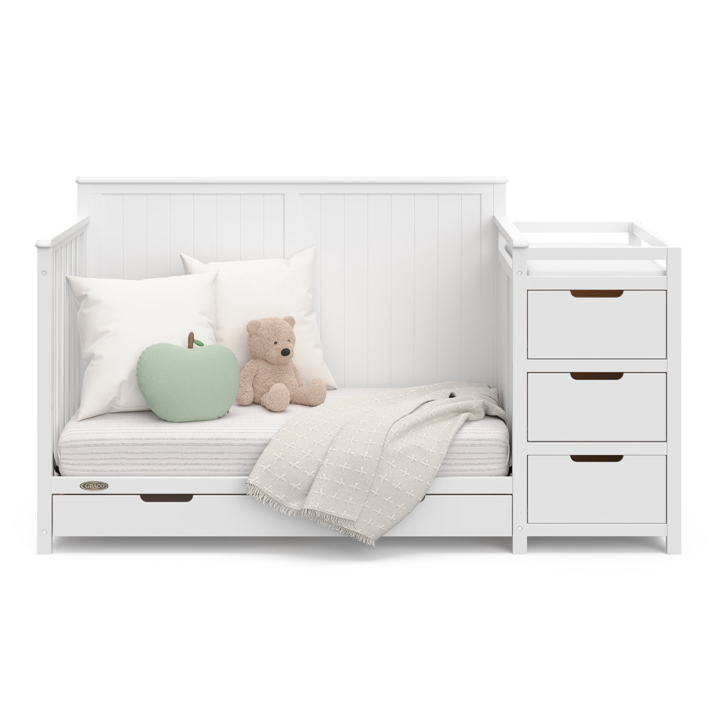 Lit de bébé convertible 5 en 1 avec tiroir et table à langer Hadley de Graco, Blanc