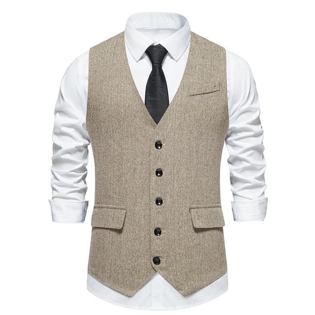 EGNMCR Débardeurs Homme Homme Mode Rétro avec Poches Gilet à Simple Boutonnage à Col en V Hauts Blouse