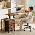 thumbnail image 2 of GUNAITO Computer Desk 66" × 23.6" Electric Standing Desk with 3 Drawers Height Adjustable Stand Up Table Ergonomic Sit Stand Desk with Splice Board for Home Office Rustic Brown, 2 of 11
