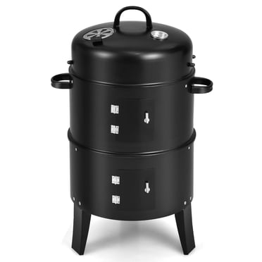 Costway 3-in-1 Portable Round Charcoal Smoker Vertical BBQ Grill Built-in Thermometer