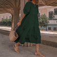thumbnail image 2 of Robes Noires pour Femmes Mode Femmes Ample Couleur Unie Col Rond Manches Bouffantes Robe Décontractée Manches Courtes, 2 of 5