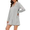 thumbnail image 4 of INSPIRE CHIC Chemise de Nuit à Manches Longues pour Femme, Col à Revers Cranté, Boutonnée, TP Gris, 4 of 6